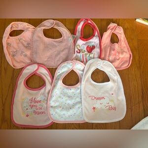Pink and White Baby Bib Collection (7 Bibs)